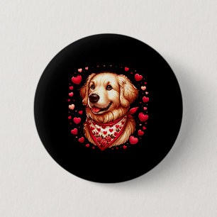 Badge Rond 5 Cm Chien de coeurs de la Saint-Valentin Retriever dor