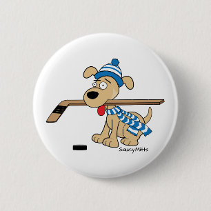 Badge Rond 5 Cm Chien de hockey sur caricature