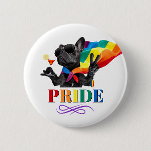 Badge Rond 5 Cm Chien de la fête de la fierté dans Rainbow Cape