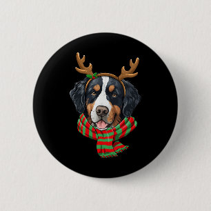 Badge Rond 5 Cm Chien de Montagne bernois Renne de Noël Santa Hat