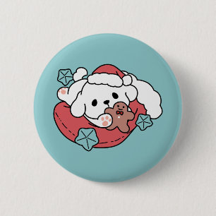 Badge Rond 5 Cm Chien de Noël à Santa Hat - Jour de Noël pour Anim