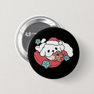 Badge Rond 5 Cm Chien de Noël à Santa Hat - Jour de Noël pour Anim