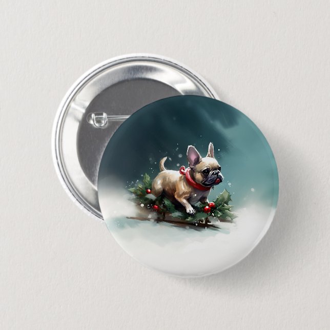 Badge Rond 5 Cm Chien de Noël neige hiver (Devant & derrière)