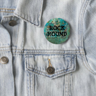 Badge Rond 5 Cm Chien de roche en pierre bleu de Chrysocolla