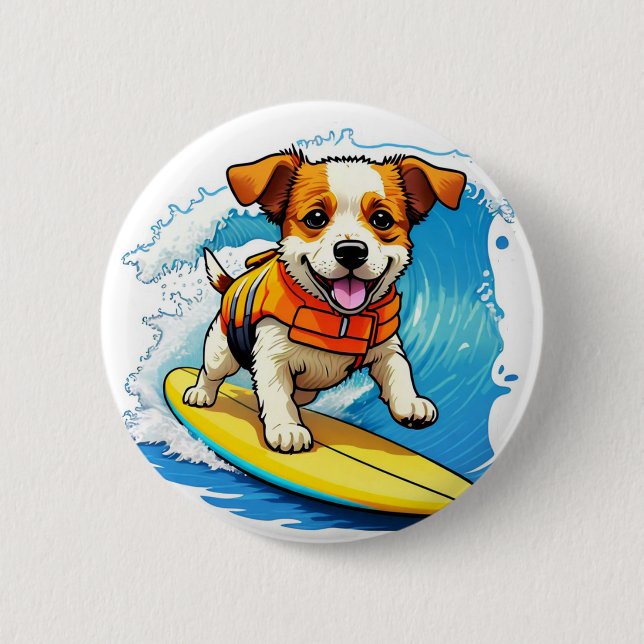 Badge Rond 5 Cm Chien de surf (Devant)