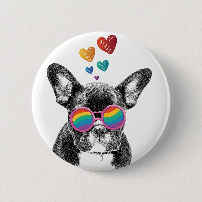 Badge Rond 5 Cm Chien de taureau avec Coeurs Saint-Valentin (Devant)