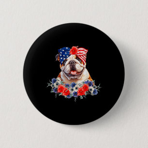 Badge Rond 5 Cm Chien de taureau Bandana Drapeau américain 4 juill