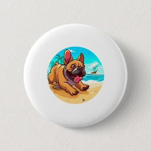 Badge Rond 5 Cm Chien de taureau français sur une plage