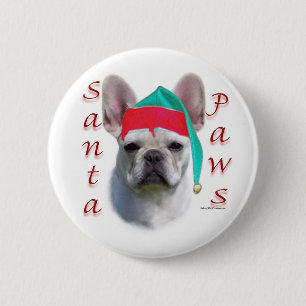 Badge Rond 5 Cm Chien de taureau français (wht) Père Noël Paws