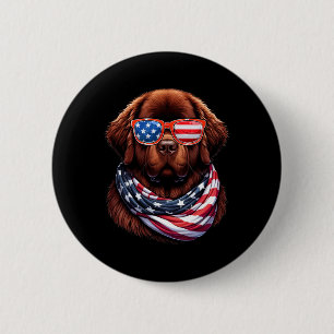 Badge Rond 5 Cm Chien de Terre-Neuve Drapeau États-Unis Patriotiqu