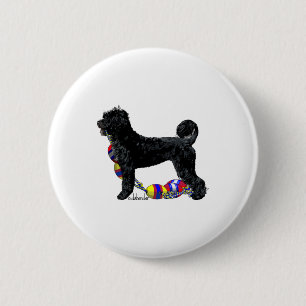 Badge Rond 5 Cm Chien d'eau portugais debout avec ligne flottante 