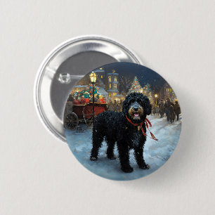 Badge Rond 5 Cm Chien d'eau portugais période de fêtes de Noël