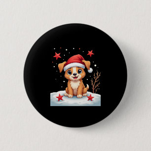 Badge Rond 5 Cm Chien drôle avec les étoiles de Noël pour la saiso