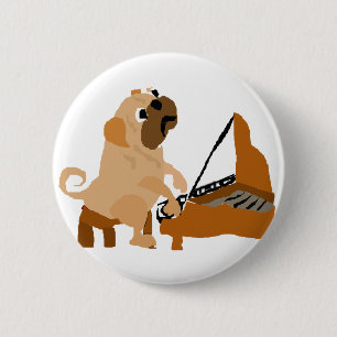 Badge Rond 5 Cm Chien drôle de carlin jouant le piano