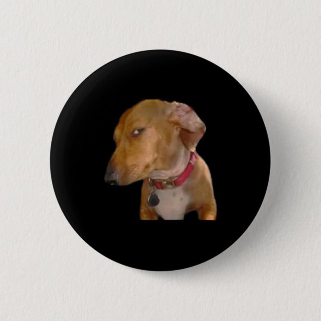 Badge Rond 5 Cm Chien Drôle Regard Latéral Emphatique  (Devant)