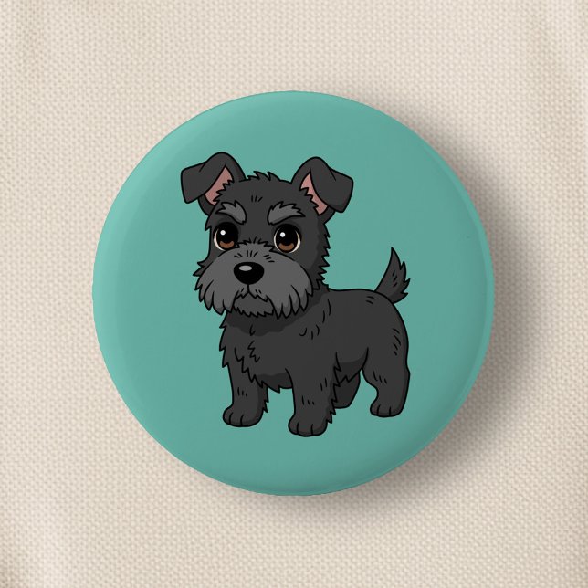 Badge Rond 5 Cm Chien écossais noir mignon vert (Créateur téléchargé)