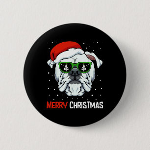 Badge Rond 5 Cm Chien en blanc Joyeux Pajama de Noël Mignonne Chie