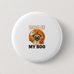 Badge Rond 5 Cm Chien Est Boo Pug Halloween Fantôme Citrouille