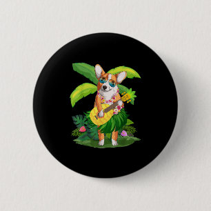 Badge Rond 5 Cm Chien et amp de Corgi hawaïen; Ananas Ukulele été