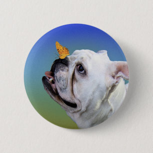 Badge Rond 5 Cm Chien et papillon