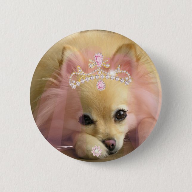 Badge Rond 5 Cm chien féerique de princesse avec la couronne de (Devant)