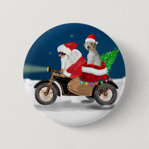 Badge Rond 5 Cm chien Goldendoodle Noël Père Noël