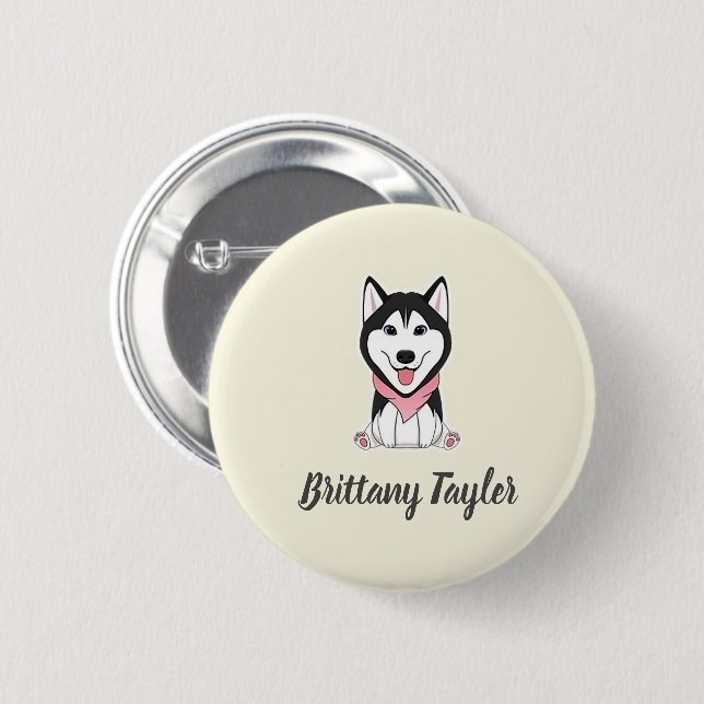 Badge Rond 5 Cm Chien husky noir et blanc mignon (Devant & derrière)