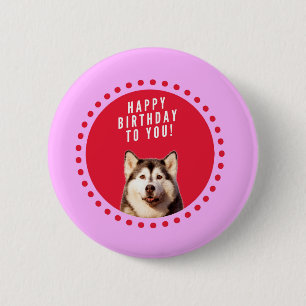 Badge Rond 5 Cm Chien Husky Sibérien mignon qui souhaite un joyeux