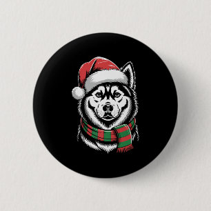 Badge Rond 5 Cm Chien Husky Sibérien Noël Chapeau Santa Écharpe Ch