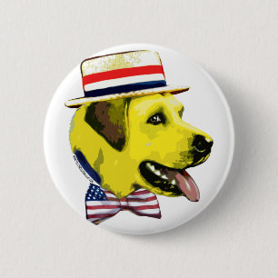 Badge Rond 5 Cm Chien jaune Démocrate. Bouton