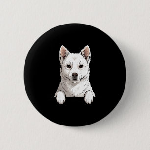 Badge Rond 5 Cm Chien jindo coréen blanc drôle qui regarde dans la