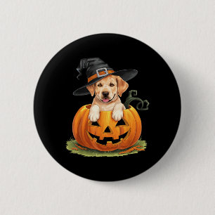 Badge Rond 5 Cm Chien Lab jaune Halloween Citrouille