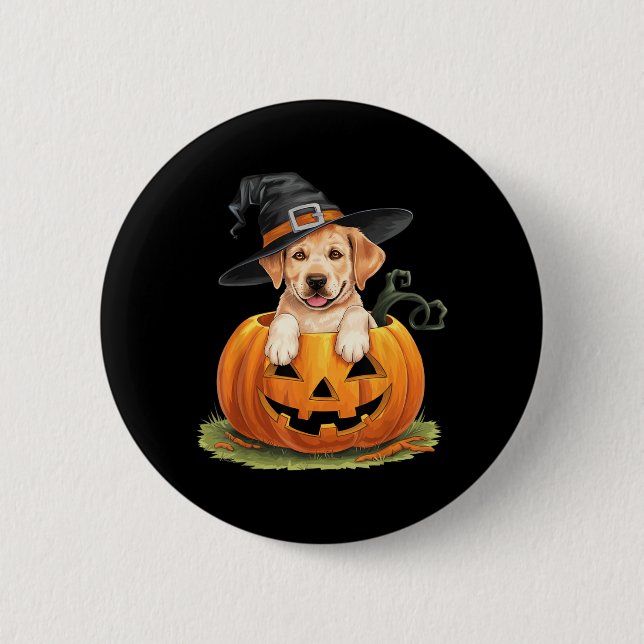 Badge Rond 5 Cm Chien Lab jaune Halloween Citrouille (Devant)
