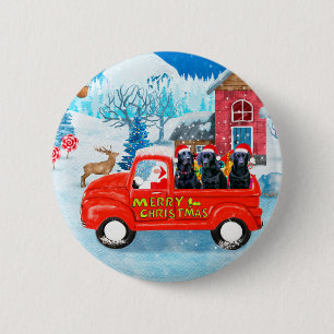 Badge Rond 5 Cm Chien Labrador camion de livraison de Noël enneigé