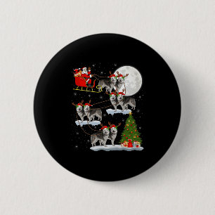 Badge Rond 5 Cm Chien Malamute d'Alaska Père Noël Traîneau Volant