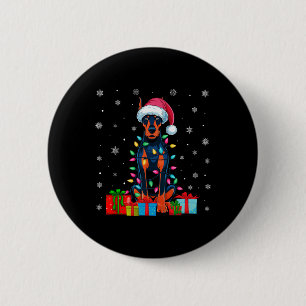 Badge Rond 5 Cm Chien Moche Noël éclaire Père Noël Doberman Pinsch