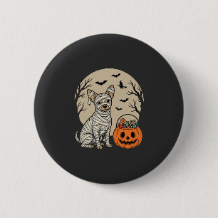 Badge Rond 5 Cm Chien Momie d'Halloween et Bonbons de Citrouille