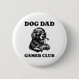 Badge Rond 5 Cm Chien Papa Gamer Club Jeux Vidéo Joueur de Chien