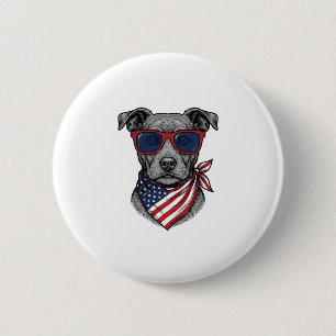 Badge Rond 5 Cm Chien Patriotique Avec Lunettes De Soleil Design D
