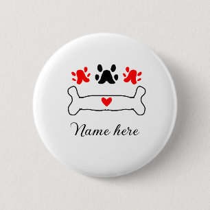 Badge Rond 5 Cm Chien patte coeur rouge animal ajouter nom animal