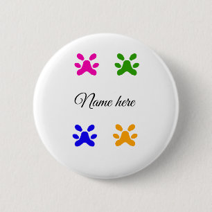 Badge Rond 5 Cm Chien patte coloré animal ajouter nom texte animal
