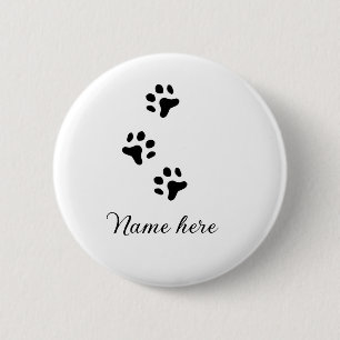 Badge Rond 5 Cm Chien patte noir animal ajouter nom texte animal p