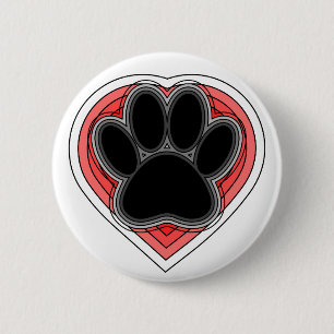 Badge Rond 5 Cm Chien Paw Dans Le Coeur Rouge Avec Les Outlines
