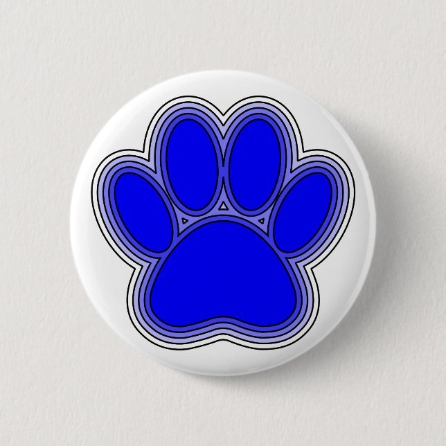Badge Rond 5 Cm Chien Paw En Bleu Avec Contours (Devant)