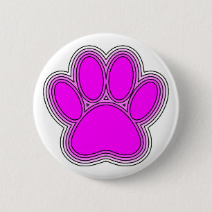 Badge Rond 5 Cm Chien Paw En Rose Avec Des Contours