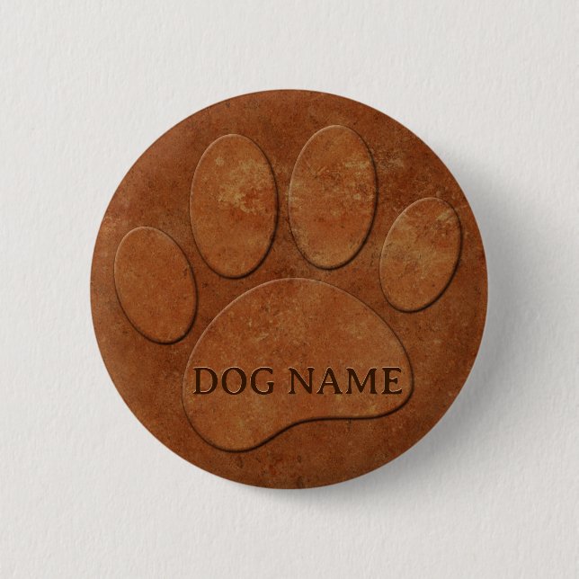 Badge Rond 5 Cm Chien Paw Faux Terracotta Imprimer (Devant)