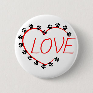 Badge Rond 5 Cm Chien Paws Red Heart Love
