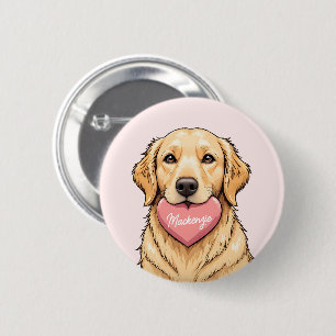 Badge Rond 5 Cm Chien personnalisé avec cœur Joyeuse Saint-Valenti