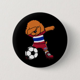 Badge Rond 5 Cm Chien Poodle Dabbing Thailand Supporter de Foot Ma