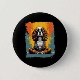 Badge Rond 5 Cm Chien Pop Art Yoga Méditation Cavalier King Charle